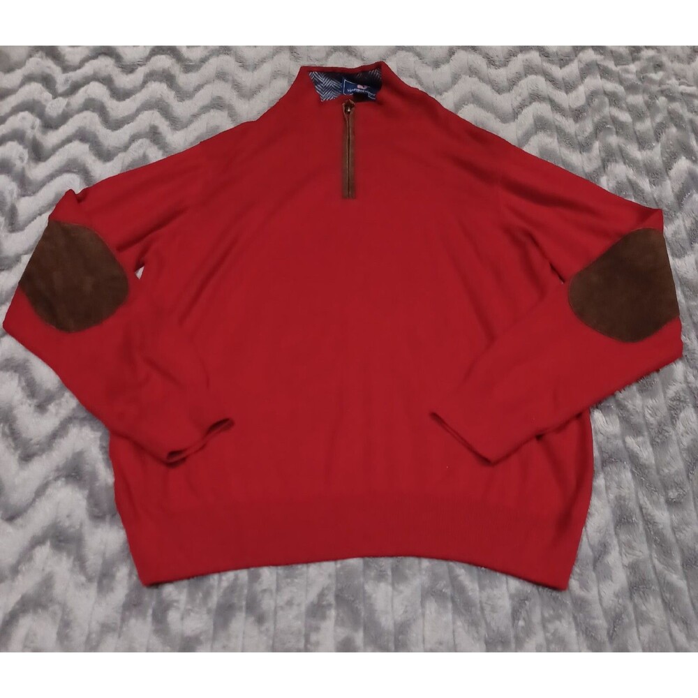 Vineyard Vines Size L Red Quarter Zip Elbow Patch Alpaca Blend Sweater